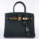 Hermes Birkin 30 Vert Foncé Matte Niloticus Crocodile Gold Hardware