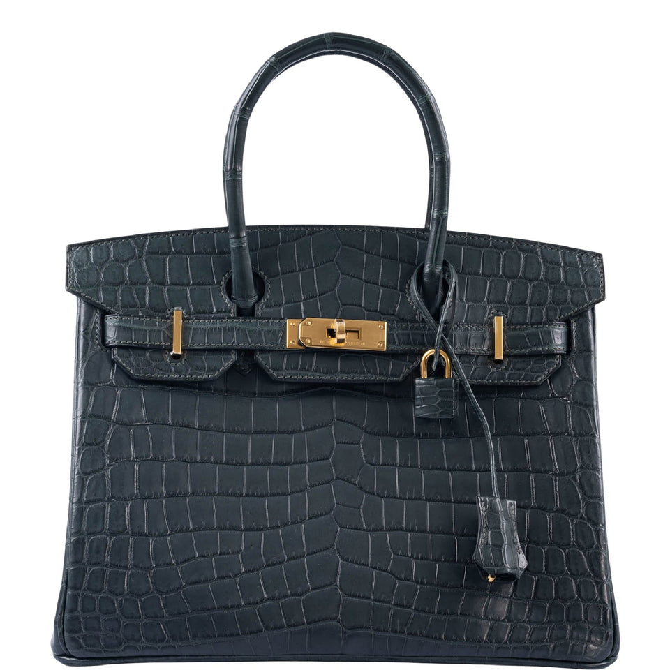 Hermes Birkin 30 Vert Foncé Matte Niloticus Crocodile Gold Hardware