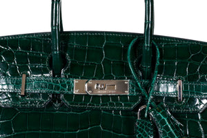 Hermes Birkin 30 Vert Foncé Shiny Niloticus Crocodile Gold Hardware