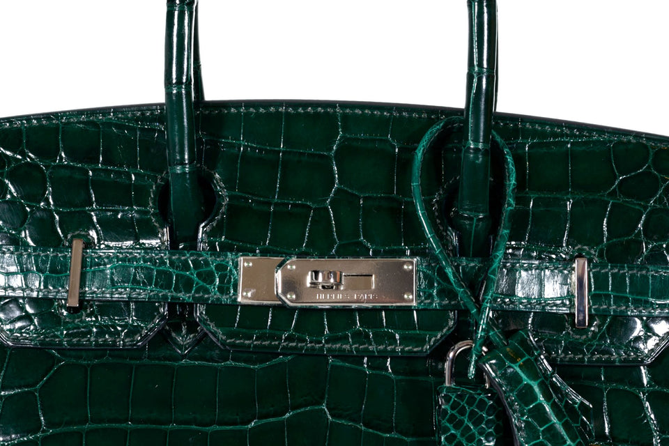 Hermes Birkin 30 Vert Foncé Shiny Niloticus Crocodile Gold Hardware