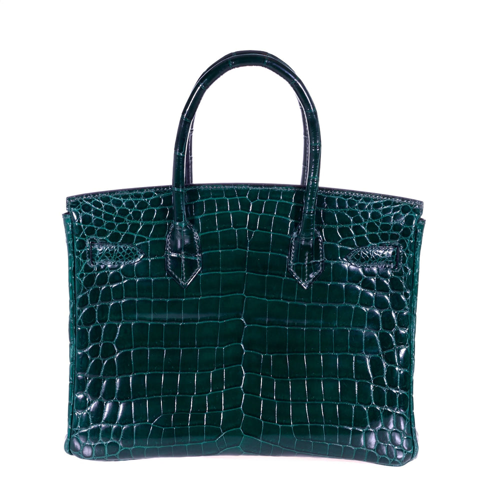 Hermes Birkin 30 Vert Foncé Shiny Niloticus Crocodile Gold Hardware