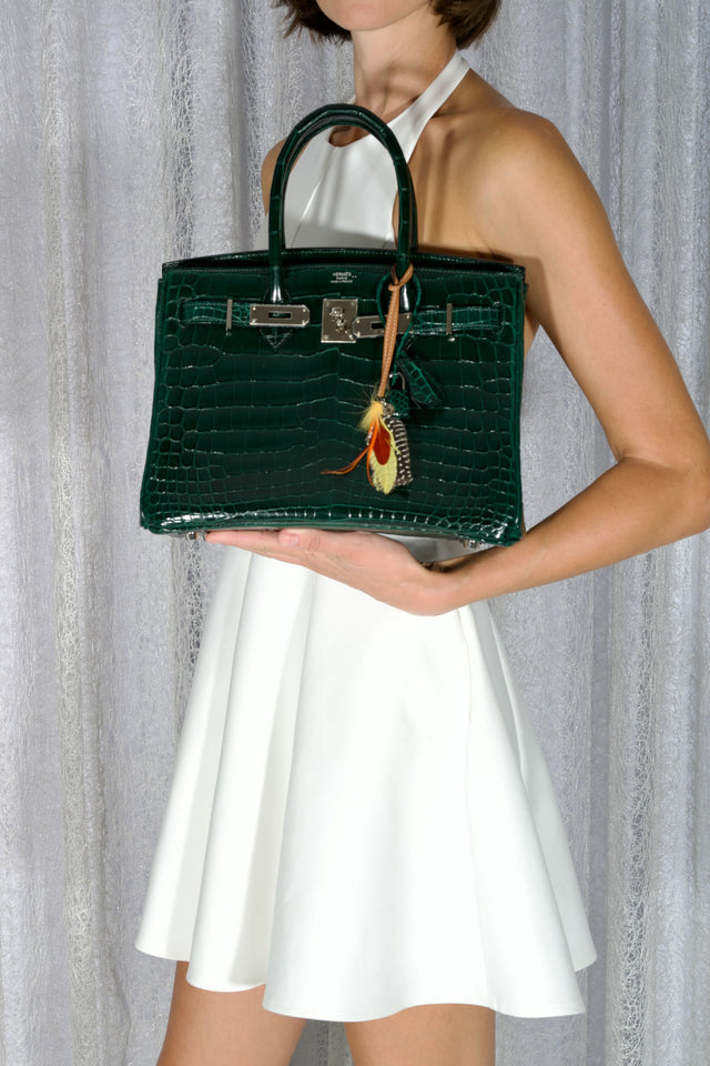 Hermes Birkin 30 Vert Foncé Shiny Niloticus Crocodile Gold Hardware