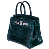Hermes Birkin 30 Vert Foncé Shiny Niloticus Crocodile Gold Hardware