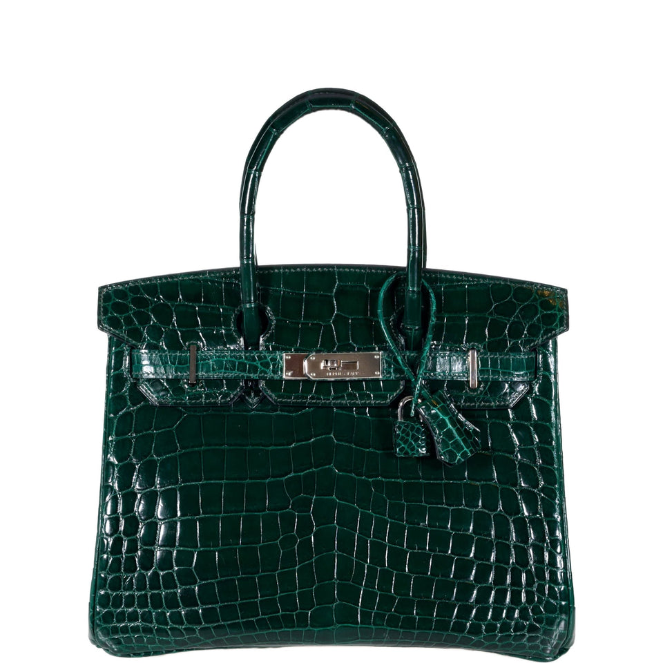 Hermes Birkin 30 Vert Foncé Shiny Niloticus Crocodile Gold Hardware