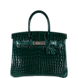 Hermes Birkin 30 Vert Foncé Shiny Niloticus Crocodile Gold Hardware