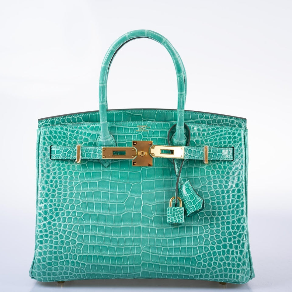 HermesBirkin 30 Vert Jade Shiny Porosus Crocodile Gold Hardware