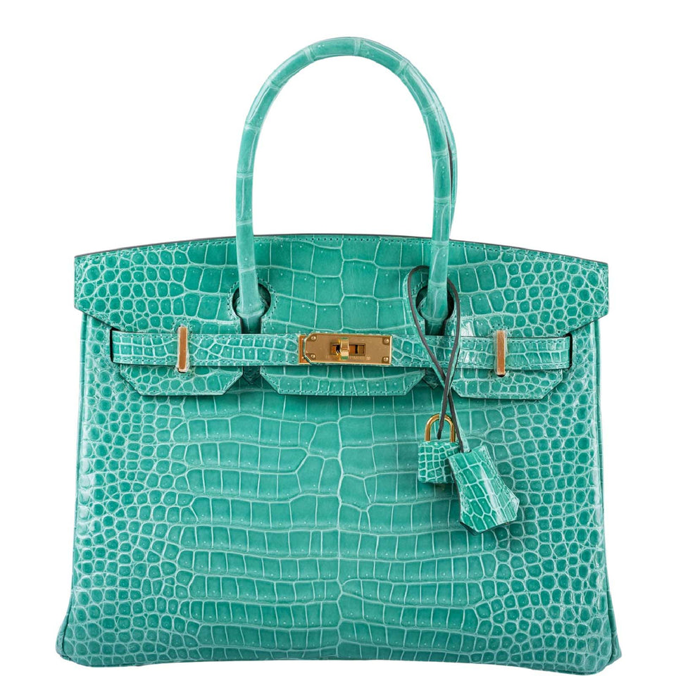 HermesBirkin 30 Vert Jade Shiny Porosus Crocodile Gold Hardware