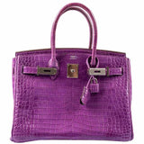 HermesBirkin 30 Violet Porosus Crocodile Palladium Hardware - PL