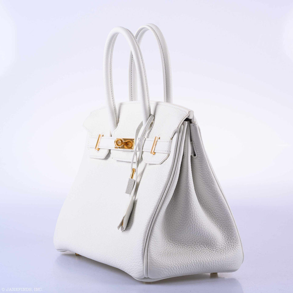 Hermes Birkin 30 White Clemence Gold Hardware