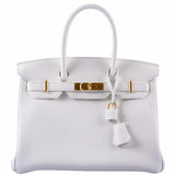 HermesBirkin 30 White Clemence Gold Hardware