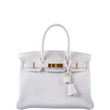 Hermes Birkin 30 White Clemence Gold Hardware