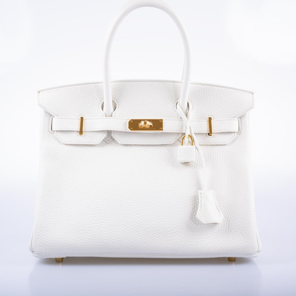 Hermes Birkin 30 White Clemence with Gold Hardware