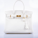 Hermes Birkin 30 White Clemence with Gold Hardware