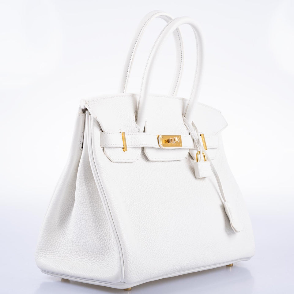 Hermes Birkin 30 White Clemence with Gold Hardware