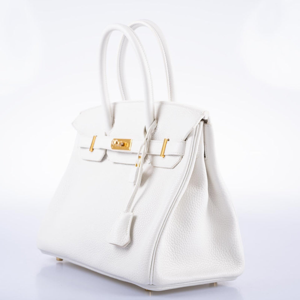 Hermes Birkin 30 White Clemence with Gold Hardware