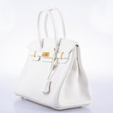 Hermes Birkin 30 White Clemence with Gold Hardware