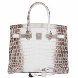 HermesBirkin 30 White Himalayan Niloticus Crocodile Palladium Hardware