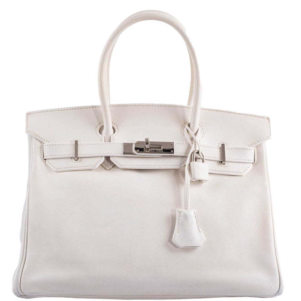 HermesBirkin 30 White Swift with Palladium Hardware - 2007, K Square