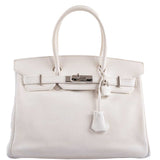 HermesBirkin 30 White Swift with Palladium Hardware - 2007, K Square