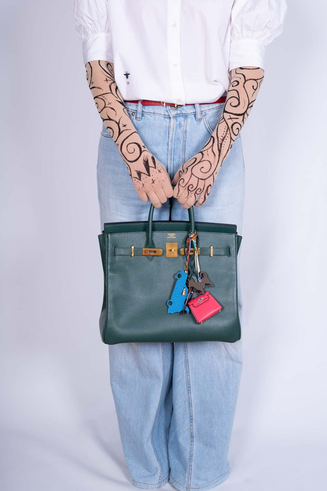 Hermes Birkin 32 HAC Vert Fonce Ardenne Leather Gold Hardware