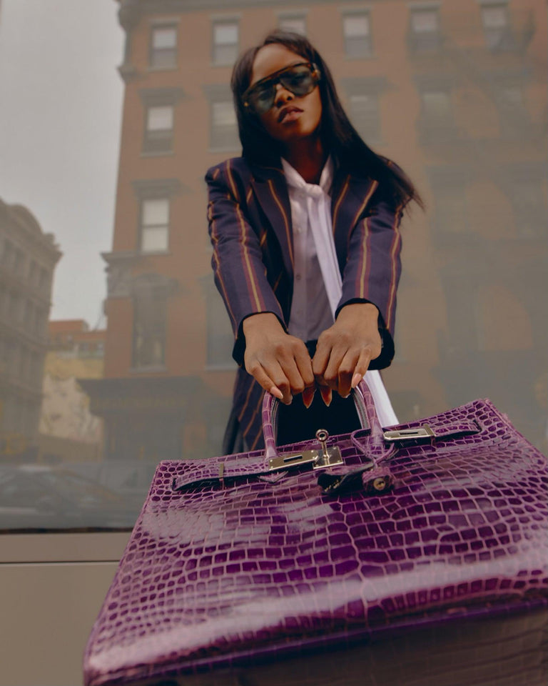 Hermes Birkin 35 Amethyst Porosus Crocodile with Palladium Hardware