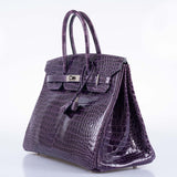 Hermes Birkin 35 Amethyst Porosus Crocodile with Palladium Hardware
