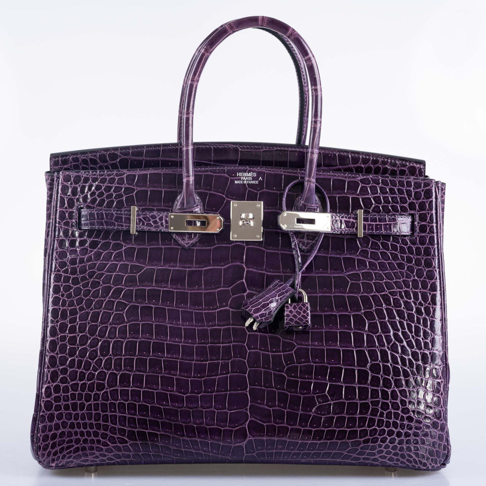 Hermes Birkin 35 Amethyst Porosus Crocodile with Palladium Hardware