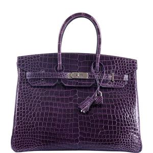 Hermes Birkin 35 Amethyst Porosus Crocodile with Palladium Hardware