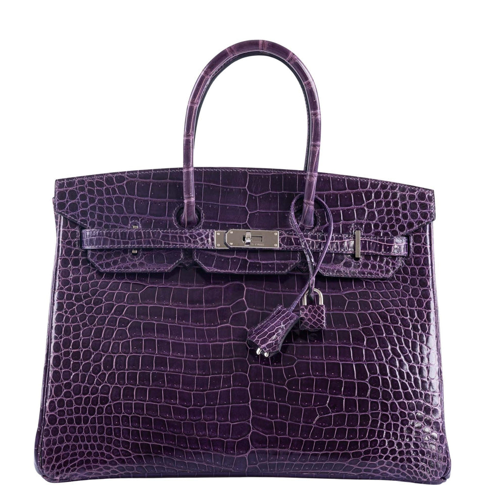 Hermes Birkin 35 Amethyst Porosus Crocodile with Palladium Hardware