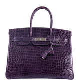 Hermes Birkin 35 Amethyst Porosus Crocodile with Palladium Hardware