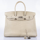 Hermes Birkin 35 Beton Matte Porosus Crocodile Palladium Hardware