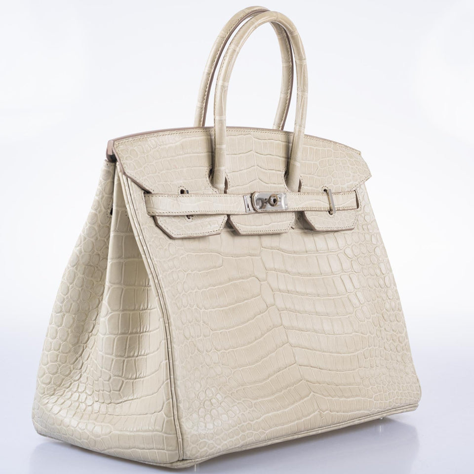 Hermes Birkin 35 Beton Matte Porosus Crocodile Palladium Hardware