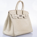 Hermes Birkin 35 Beton Matte Porosus Crocodile Palladium Hardware