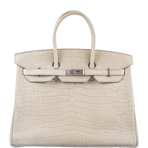 Hermes Birkin 35 Beton Matte Porosus Crocodile Palladium Hardware