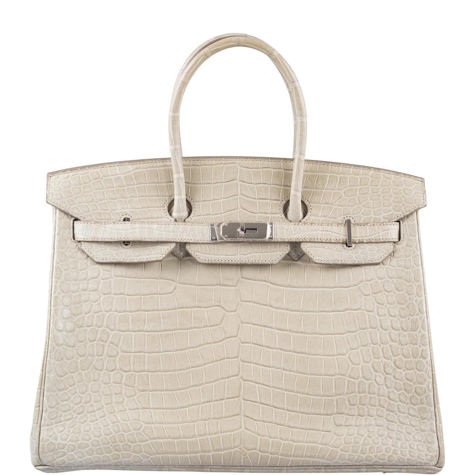 Hermes Birkin 35 Beton Matte Porosus Crocodile Palladium Hardware