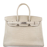 Hermes Birkin 35 Beton Matte Porosus Crocodile Palladium Hardware