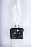 Hermes Birkin 35 Black Shiny Porosus Crocodile 18K White Gold and Diamond Hardware