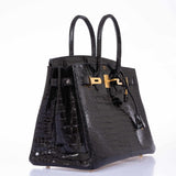 Hermes Birkin 35 Black Shiny Porosus Crocodile Gold Hardware