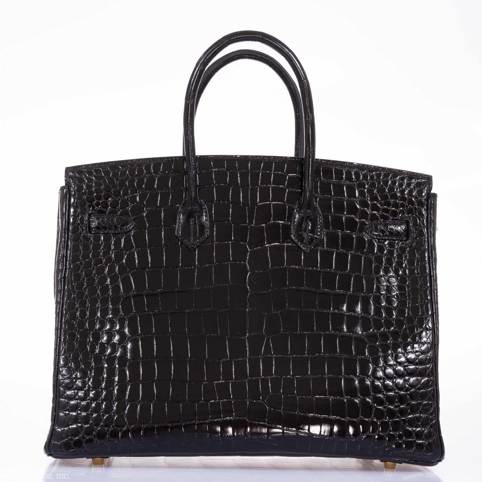 Hermes Birkin 35 Black Shiny Porosus Crocodile Gold Hardware
