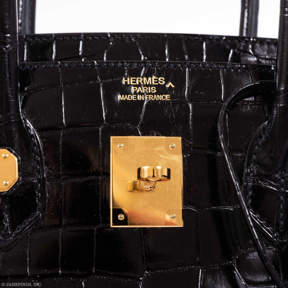 Hermes Birkin 35 Black Shiny Porosus Crocodile Gold Hardware