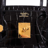 Hermes Birkin 35 Black Shiny Porosus Crocodile Gold Hardware
