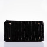 Hermes Birkin 35 Black Shiny Porosus Crocodile with Gold Hardware