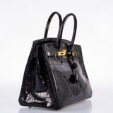 Hermes Birkin 35 Black Shiny Porosus Crocodile with Gold Hardware