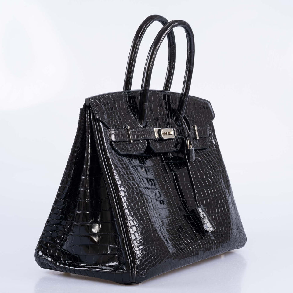 Hermes Birkin 35 Black Shiny Porosus Crocodile with Palladium Hardware