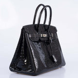 Hermes Birkin 35 Black Shiny Porosus Crocodile with Palladium Hardware