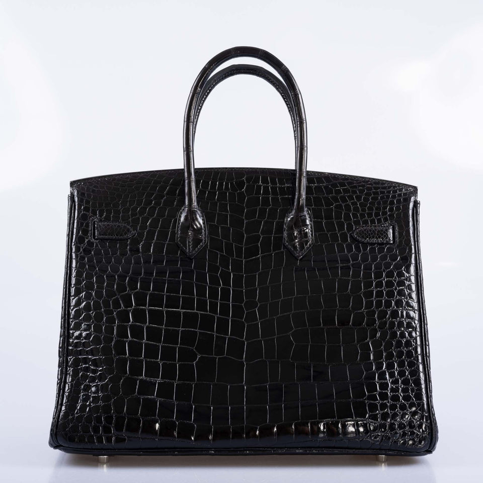 Hermes Birkin 35 Black Shiny Porosus Crocodile with Palladium Hardware