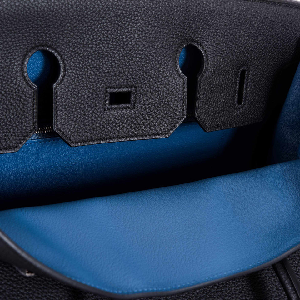 Hermes Birkin 35 Black Togo Verso Blue Agate Chevre Palladium Hardware