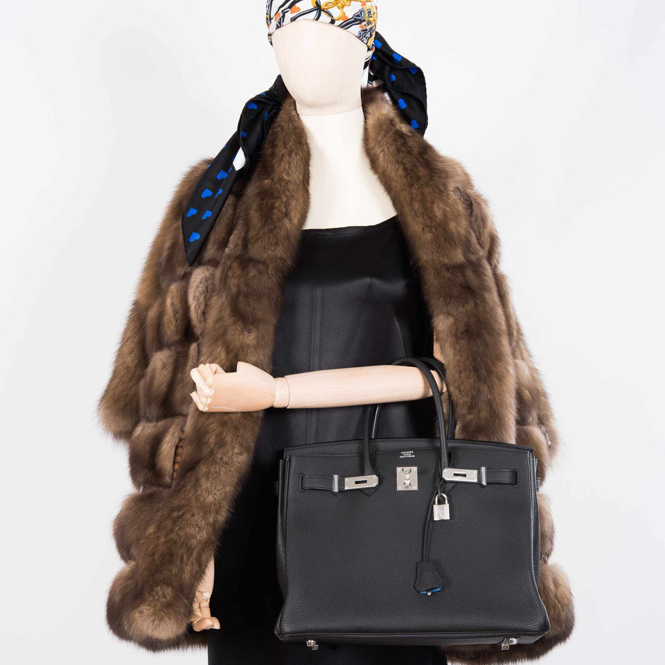 Hermes Birkin 35 Black Togo Verso Blue Agate Chevre Palladium Hardware