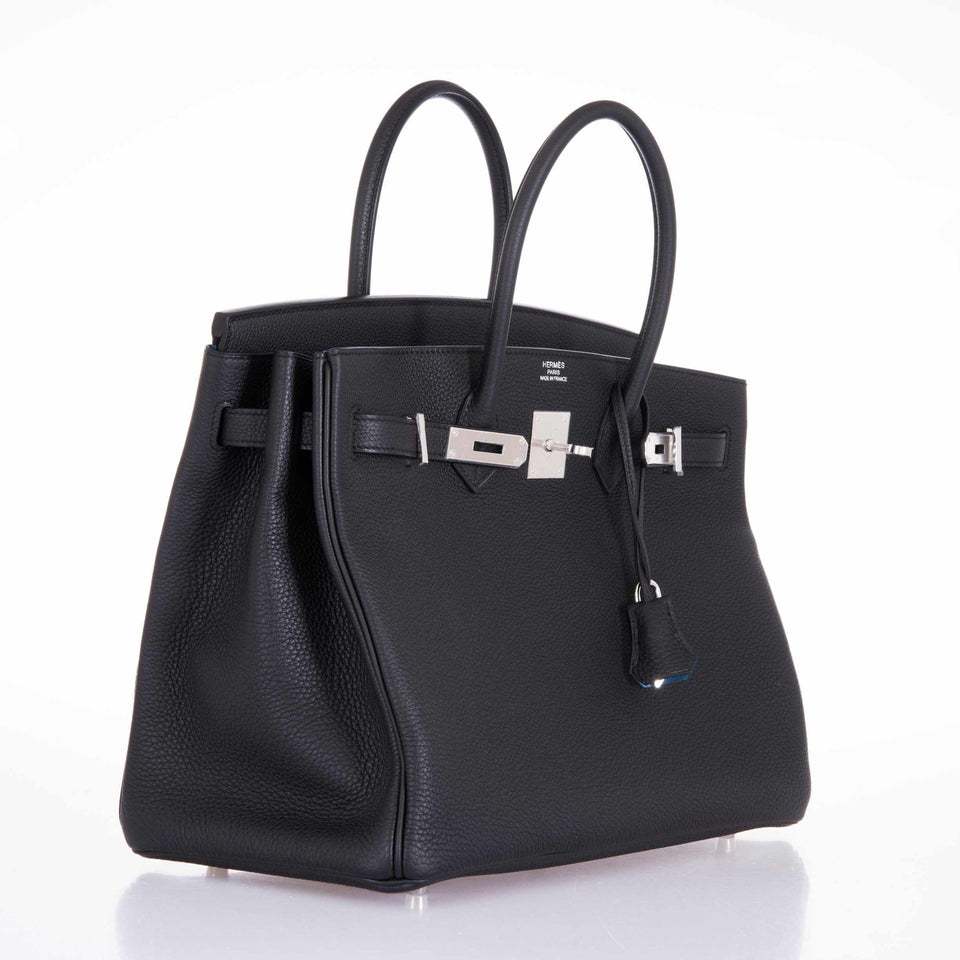 Hermes Birkin 35 Black Togo Verso Blue Agate Chevre Palladium Hardware