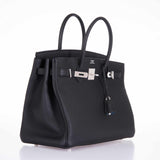 Hermes Birkin 35 Black Togo Verso Blue Agate Chevre Palladium Hardware